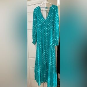 Vici Metallic Teal Metallic Maxi Dress